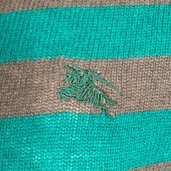 BURBERRY BRIT Size M Green Brown Stripe Cashmere V-Neck Pullover - Picture 2 of 8